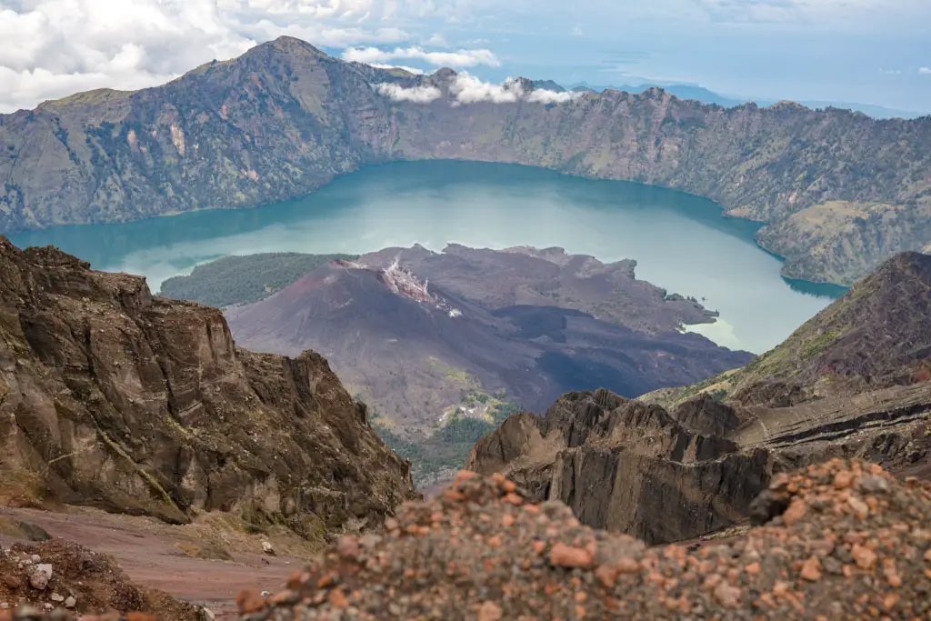 crater lake view mount rinjani trek lombok indonesia - laugh travel eat